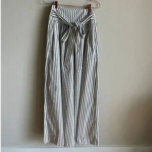 BCBGMAXAZRIA Womens Self Tie Belt Stripe Wide Leg Pants Black White Size 2/4